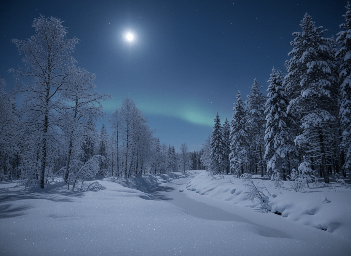 Firefly_Gemini Flash_Winter solstice at night on the coldest day of December - empty forest landscape with 942572